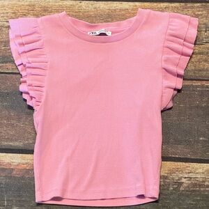 Zara Pink Ruffle Sleeve Ribbed Tee Women’s Small